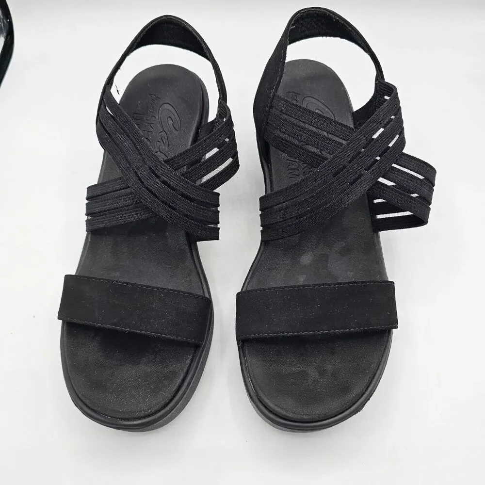 Cali Skechers Luxe Foam Womens Black Strappy Wedge Sandals Slingback whimsigoth